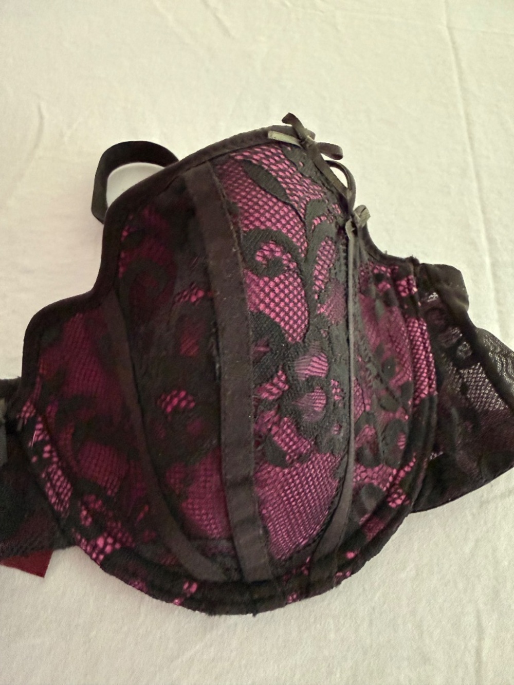 Hot Pink & Black Lace Push Up Bra Set - Adore Me - Size 38C, New - Picture 3 of 9